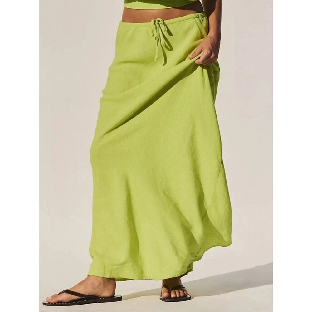 Free People Free-Est Sandshell Linen Kayla Convertible Maxi Skirt XL 290575